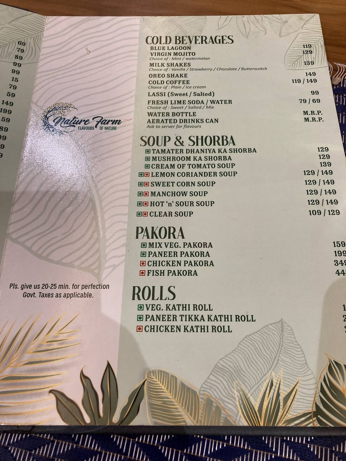 Nature Farm Pehowa menu