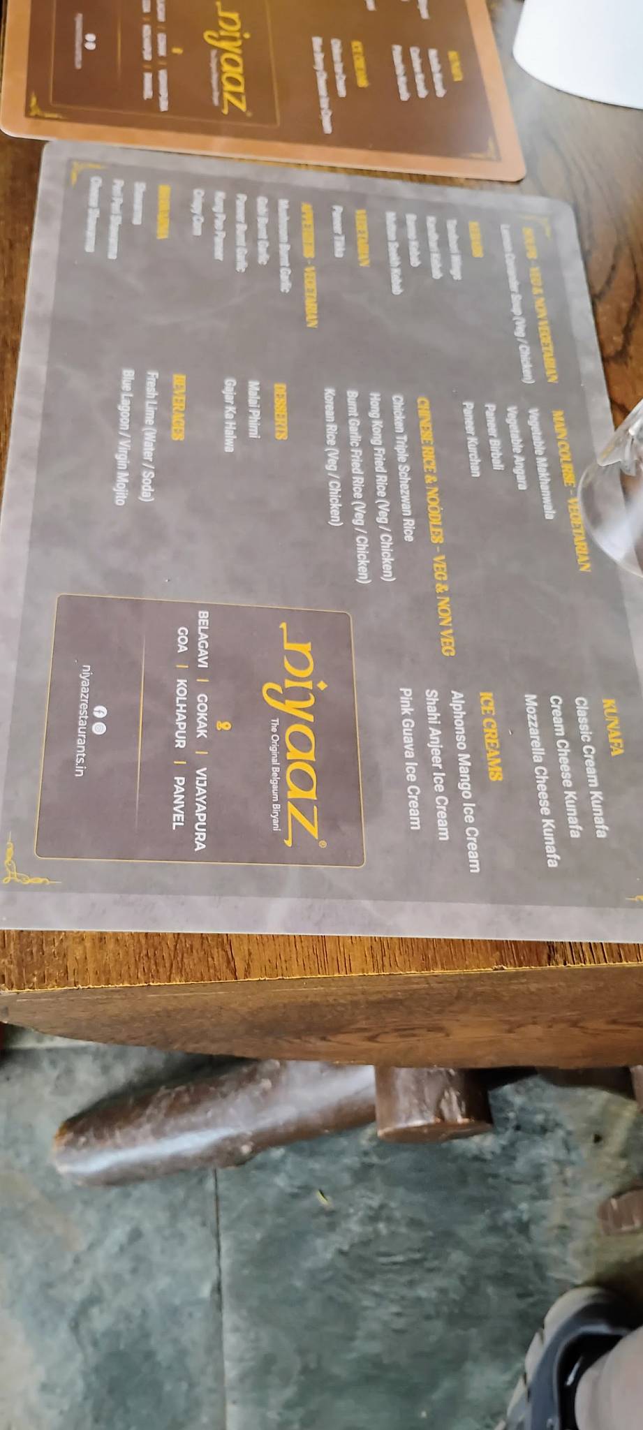 Niyaaz Restaurant, Tilakwadi menu