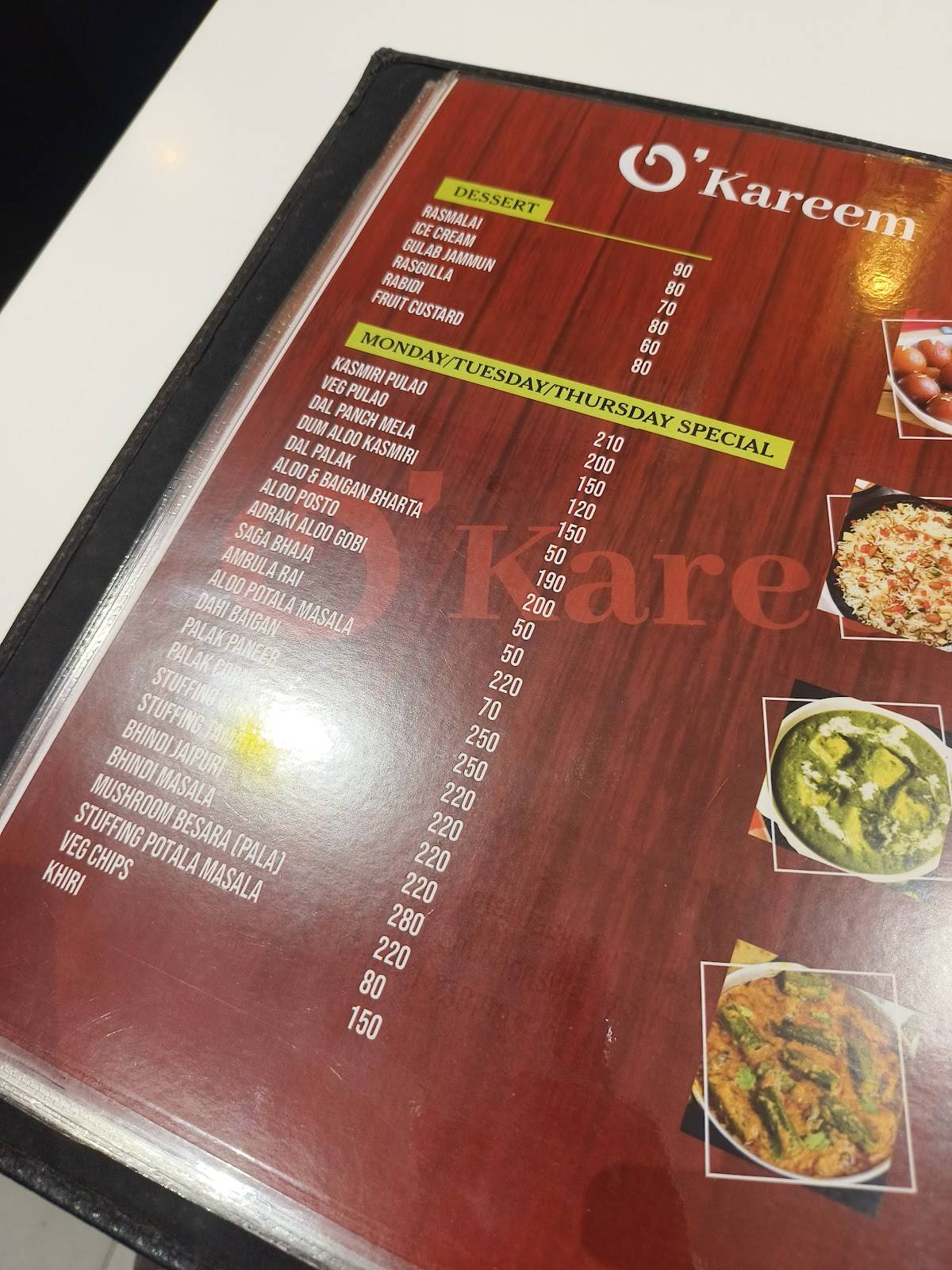 O' Kareem Restaurant menu