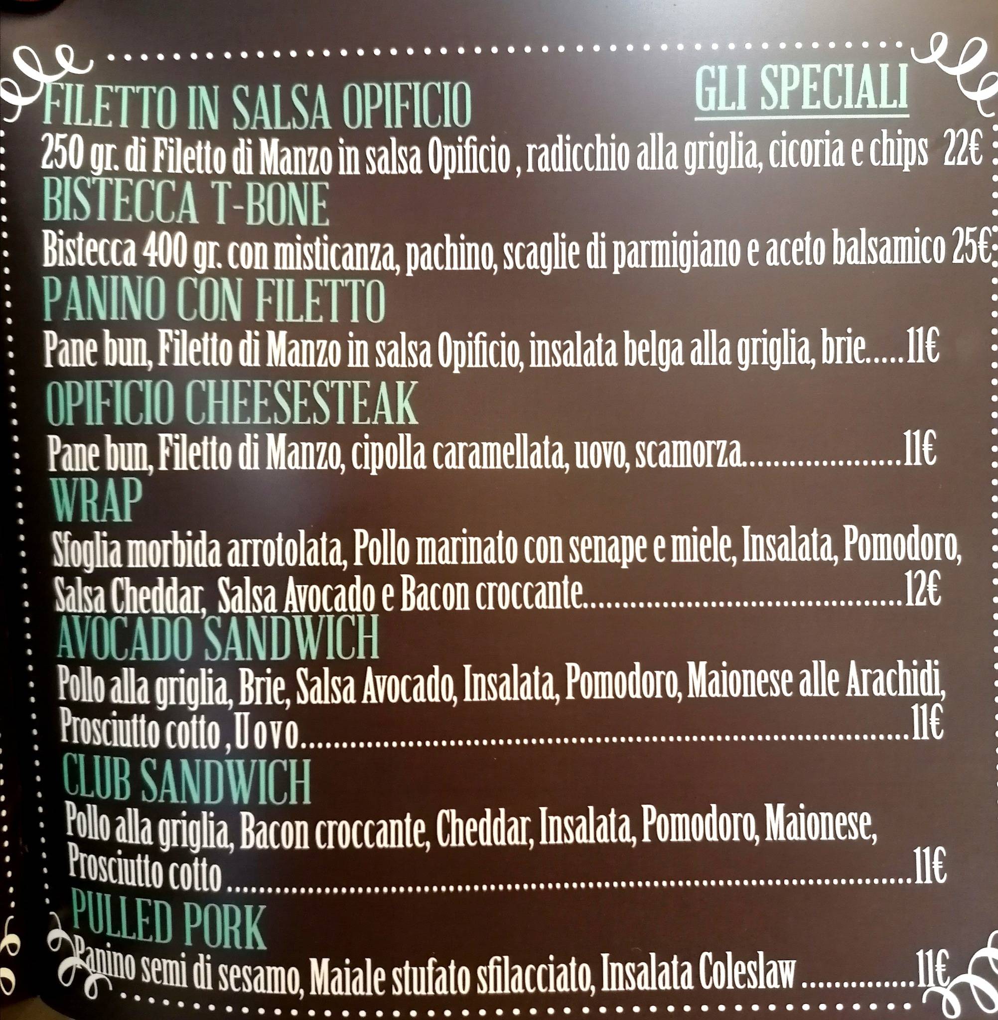 Menu di Opificio 
