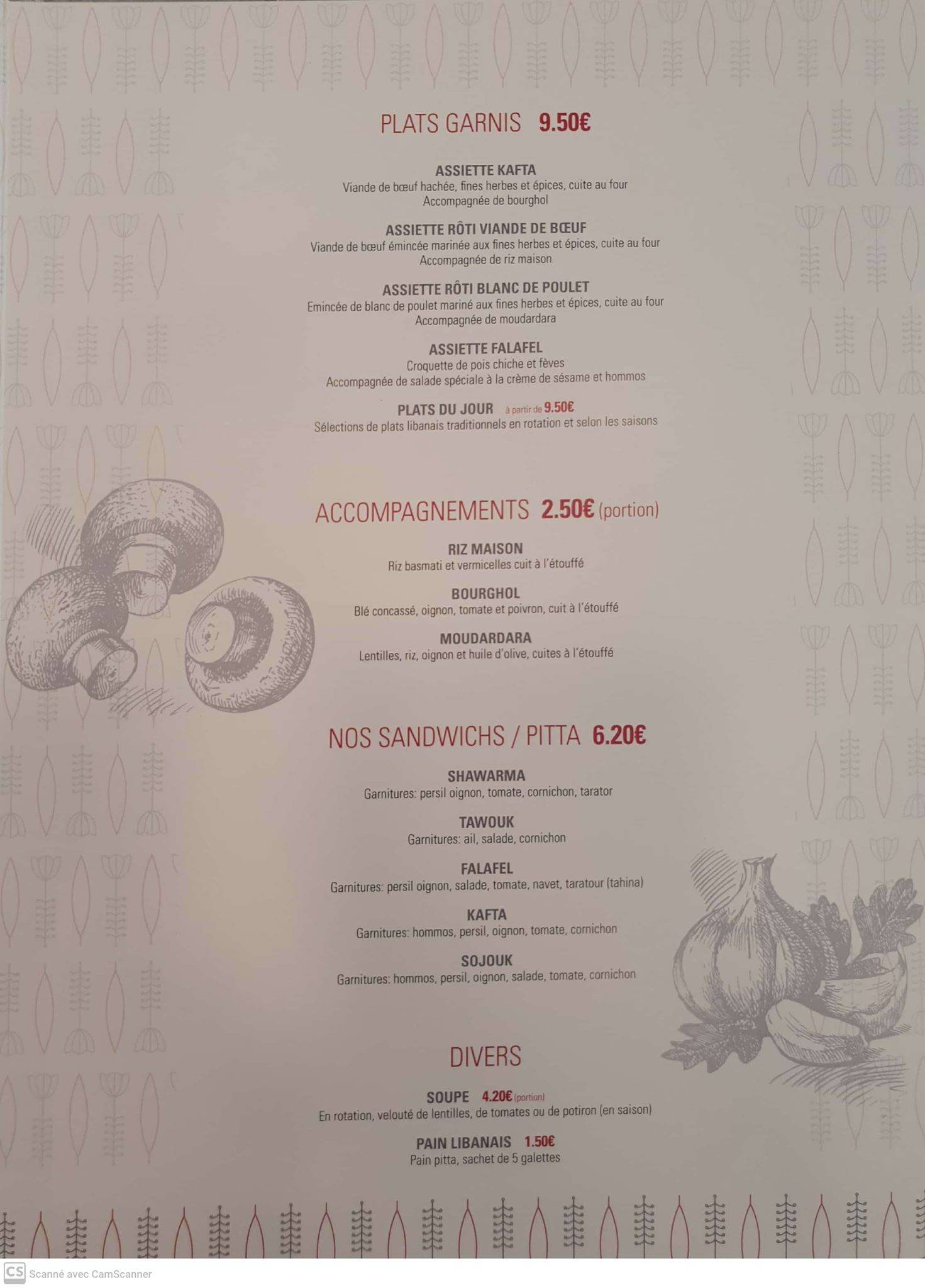Menu de Orien'table (Traiteur/Cuisine Libanaise)