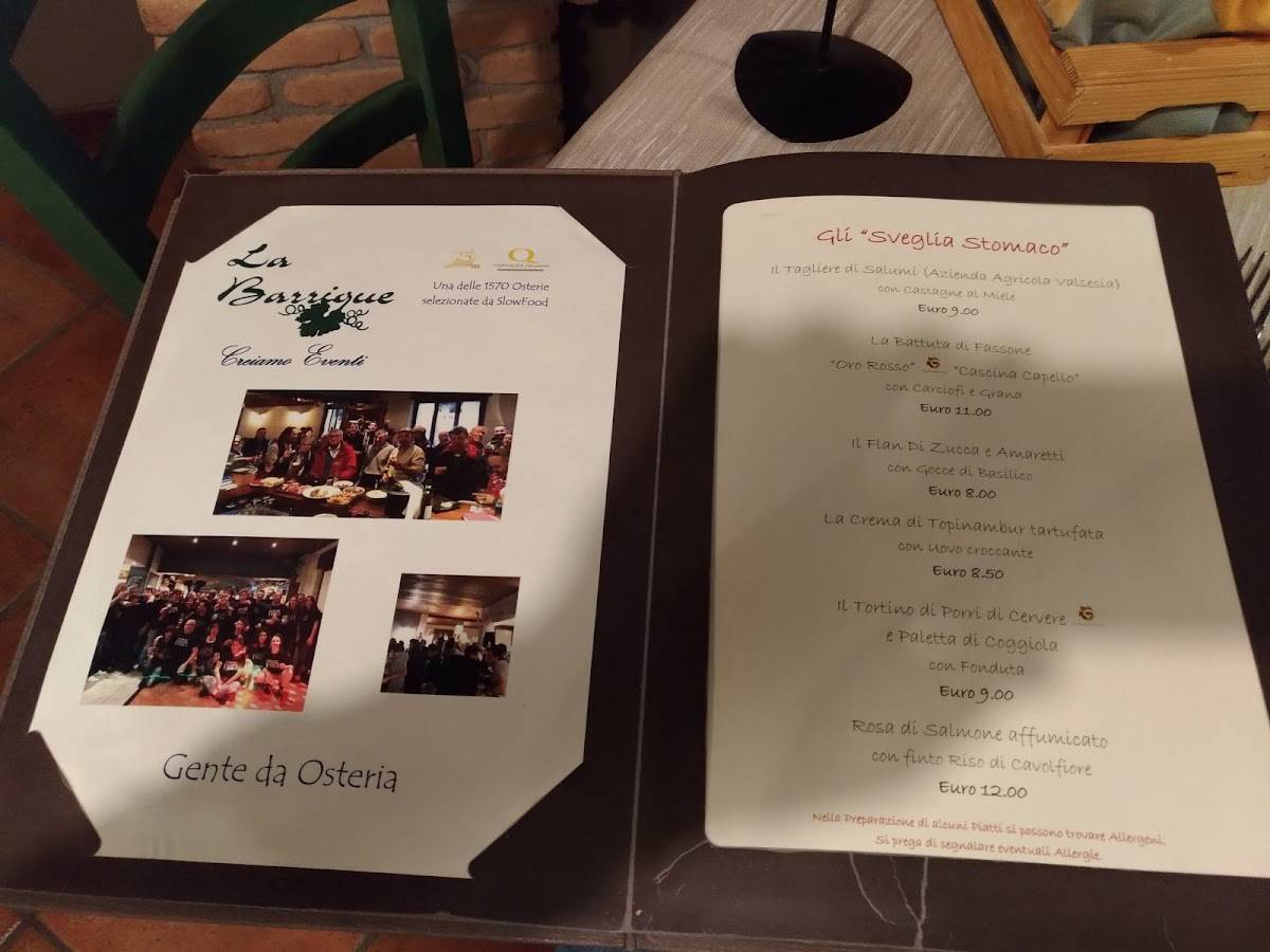 Menu da Osteria La Barrique, Guardabosone