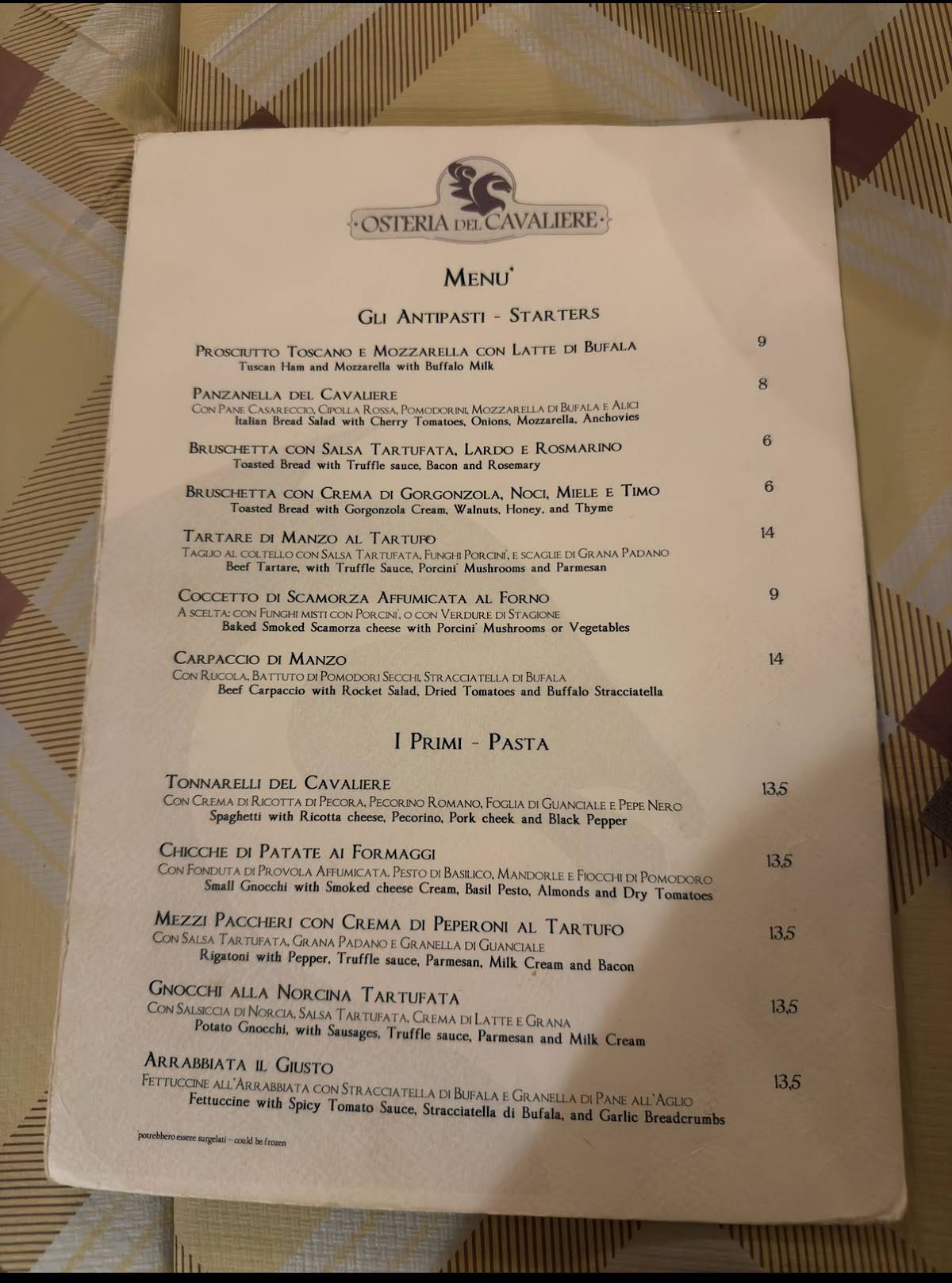 Menu di Osteria del Cavaliere 