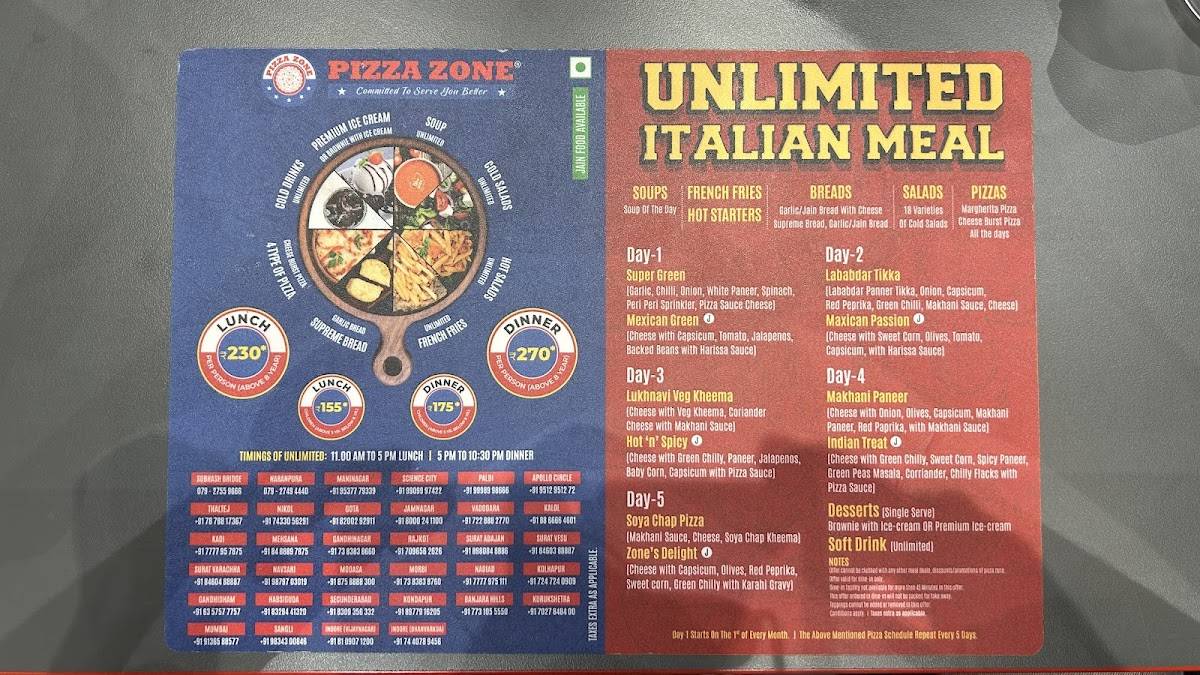 PIZZA ZONE menu