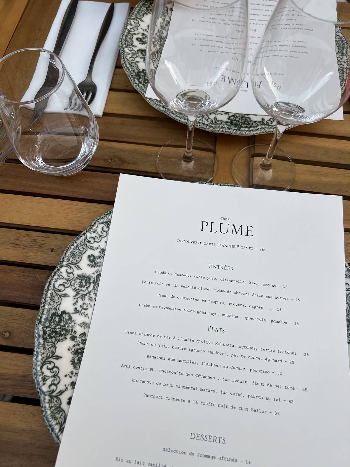 Menu de PLUME