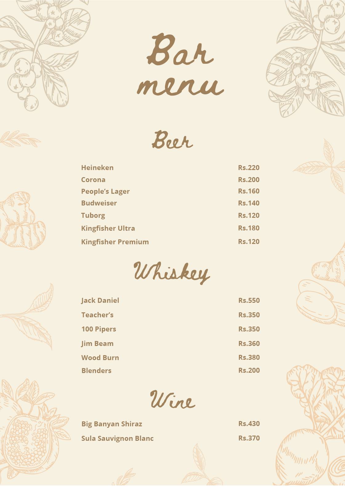 Pahadi Roots menu