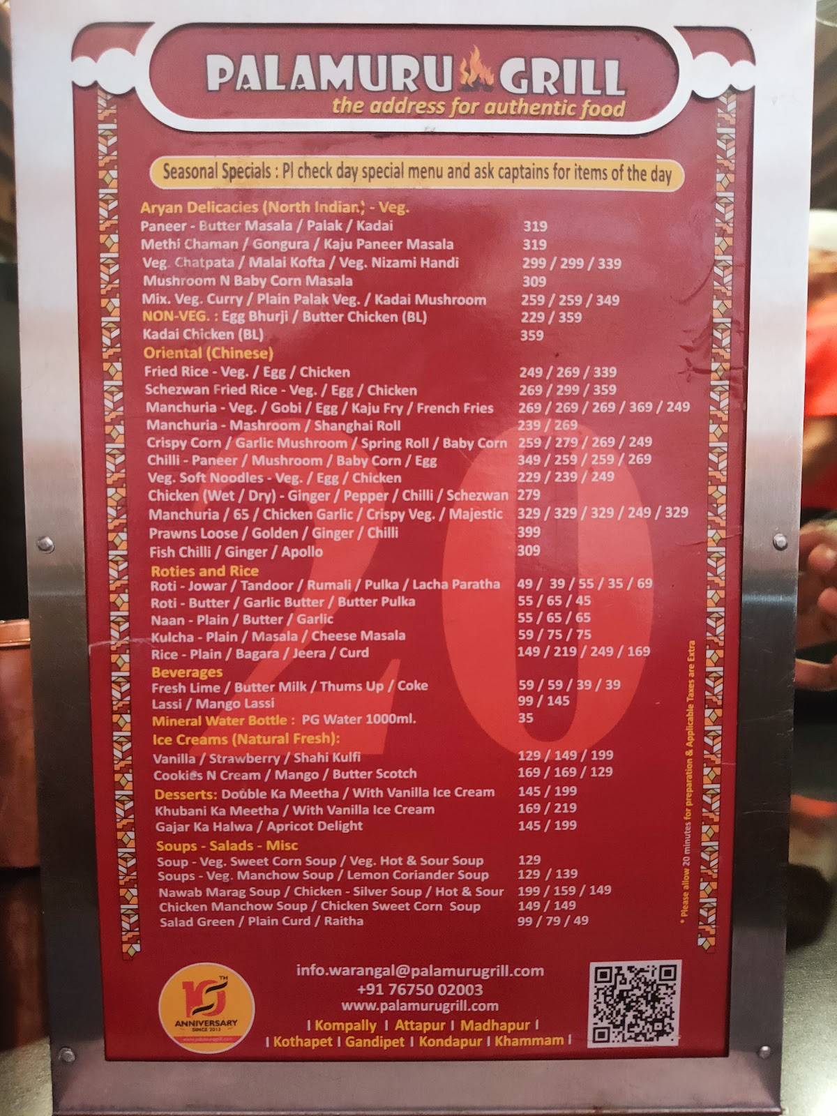 Palamuru Grill Restaurant Hanmakonda menu