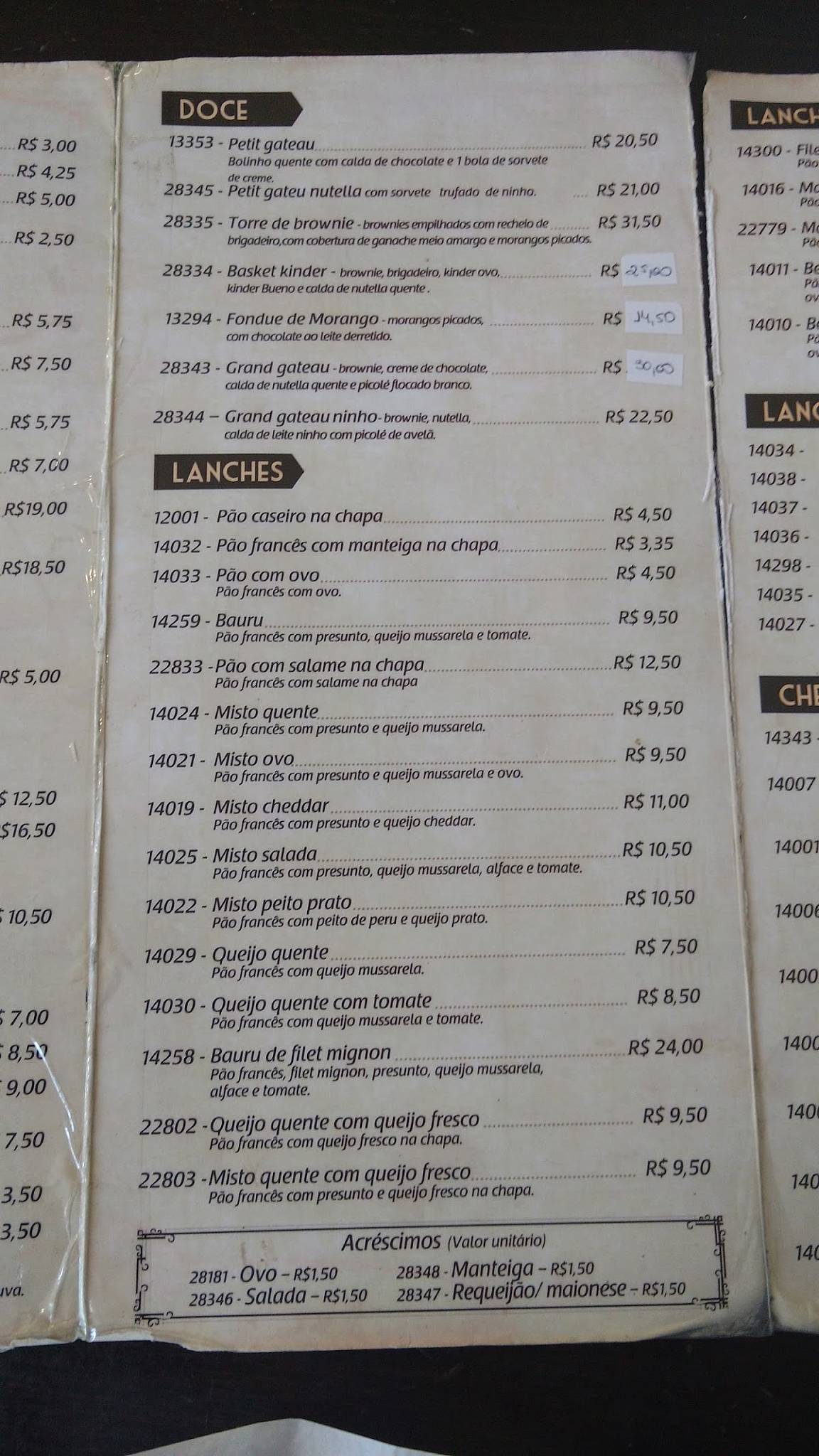 Panificadora Formosa cardápio