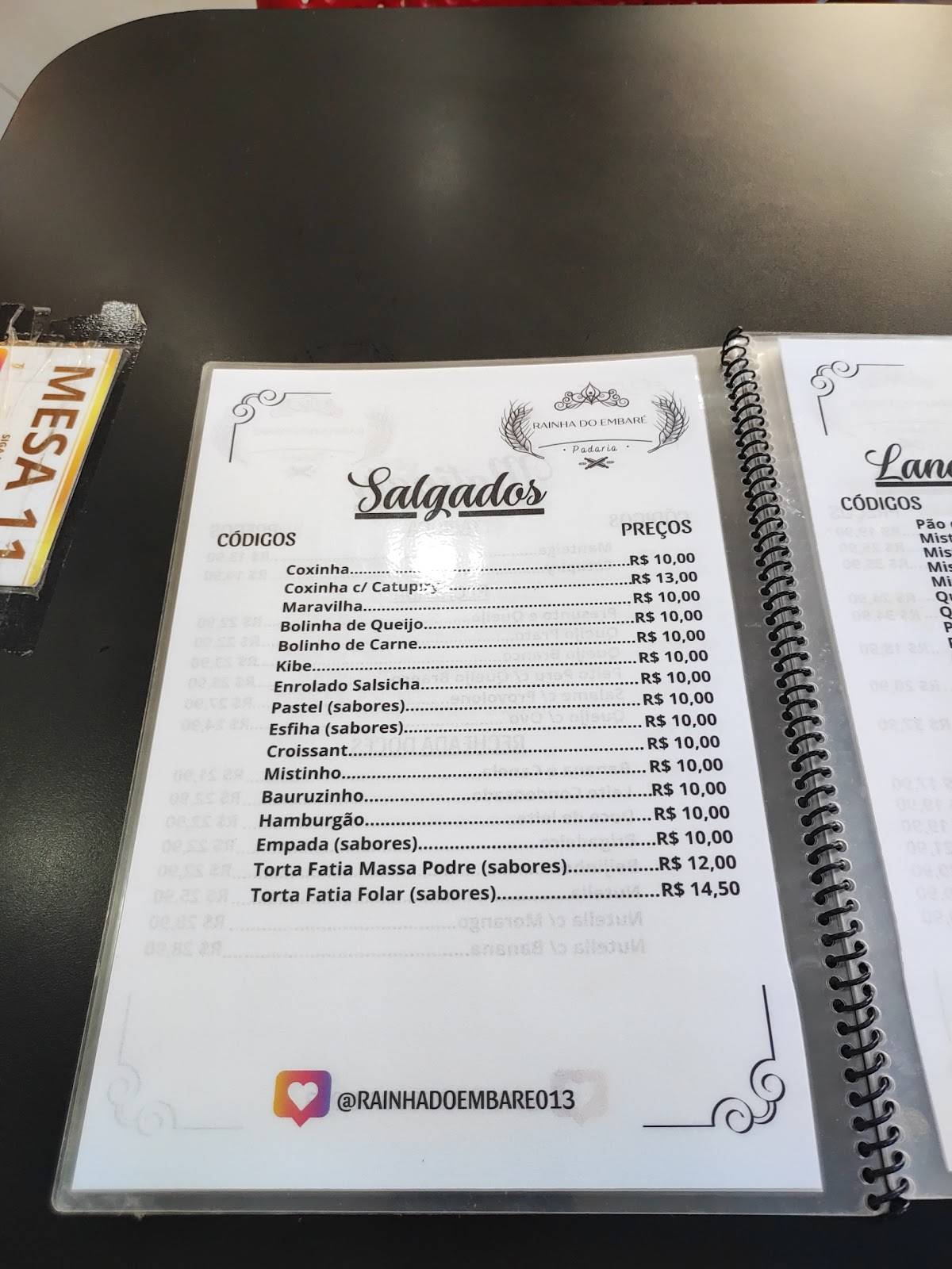 Panificadora Rainha do Embaré cardápio