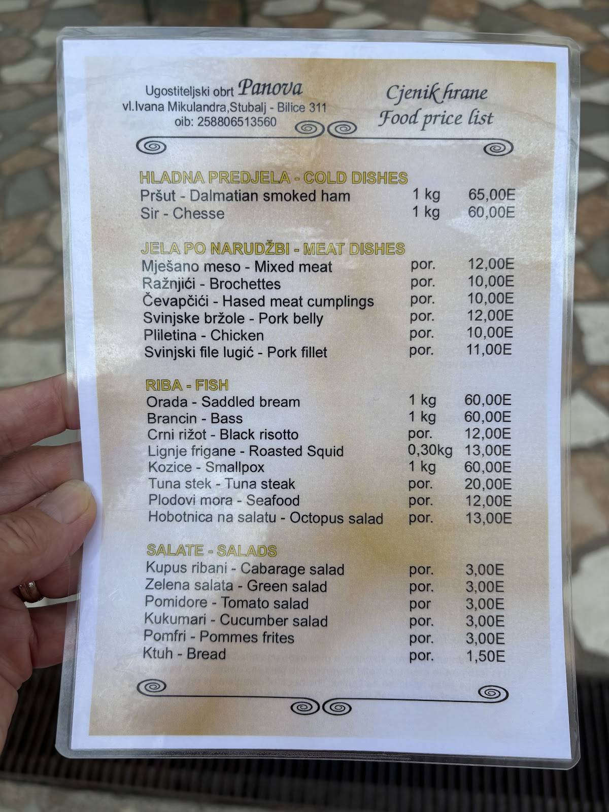 Menu di Restaurant Panova 