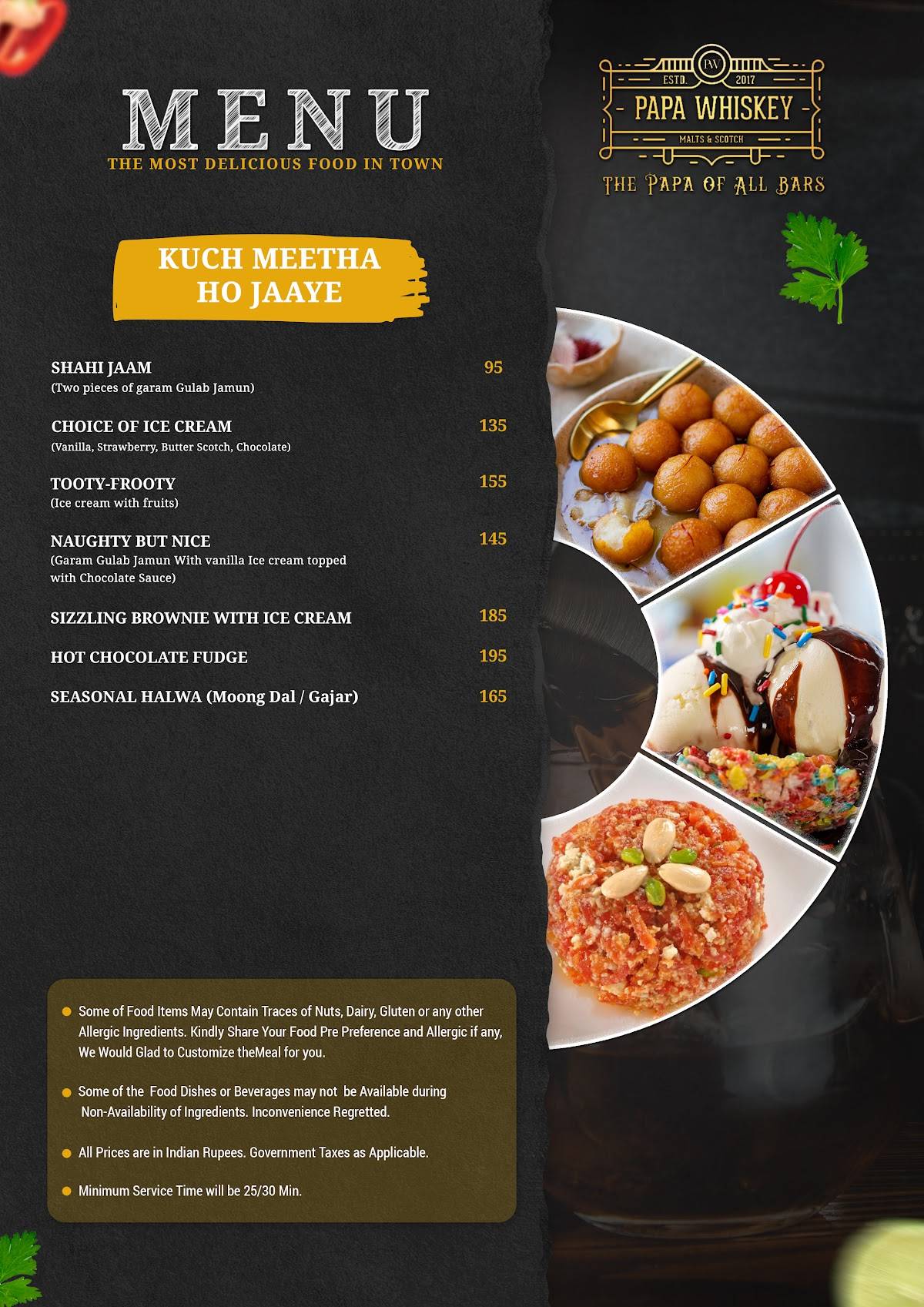 Papa Whiskey Pathankot menu