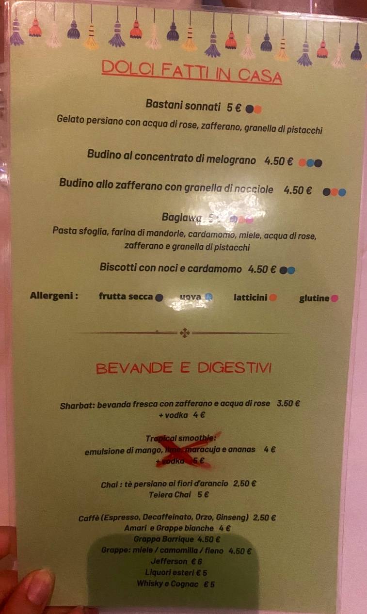 Menu di Ristorante Pars 