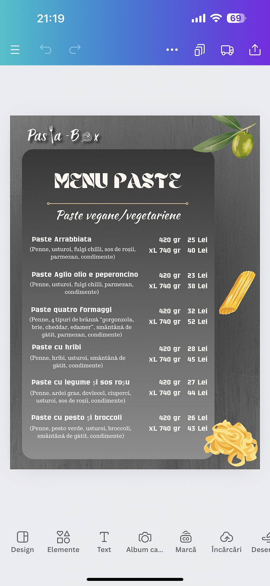 Menu de Pasta Box Beiuș