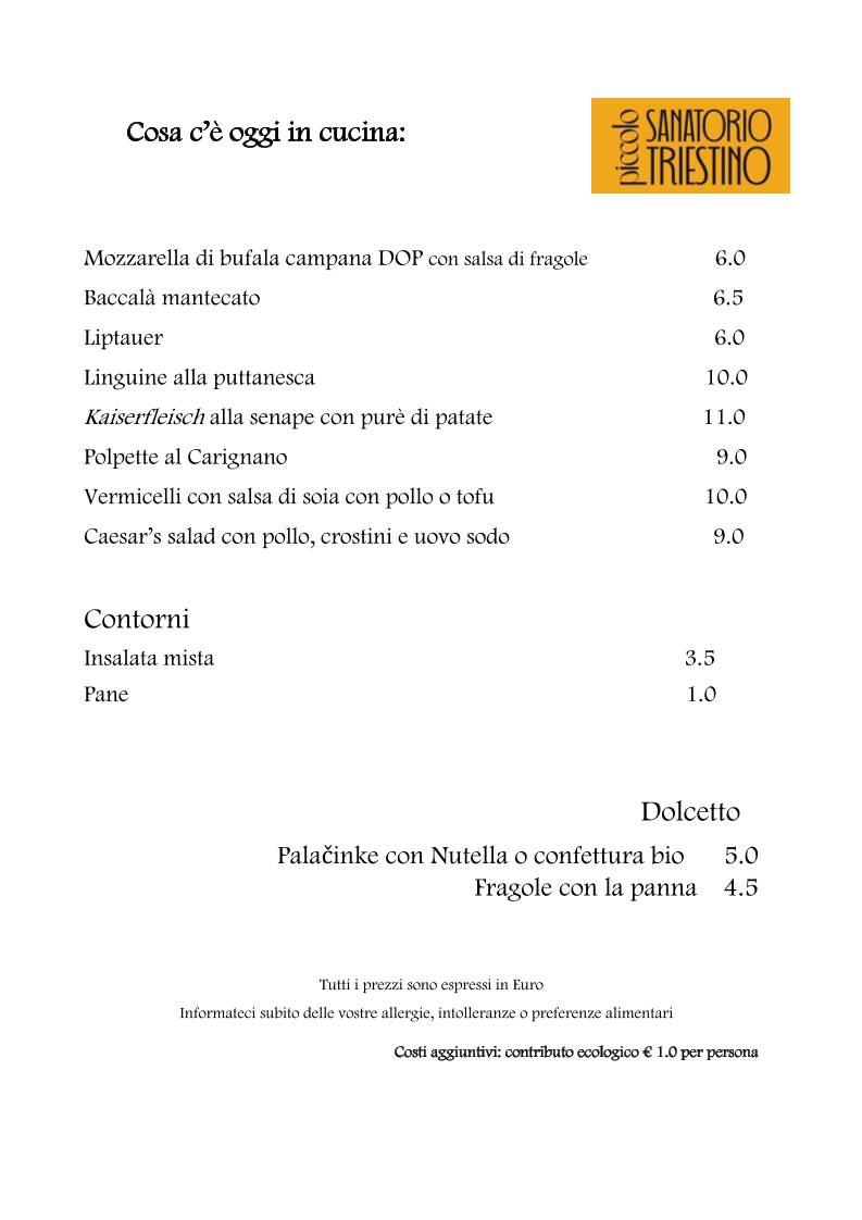 Menu di Piccolo sanatorio triestino 