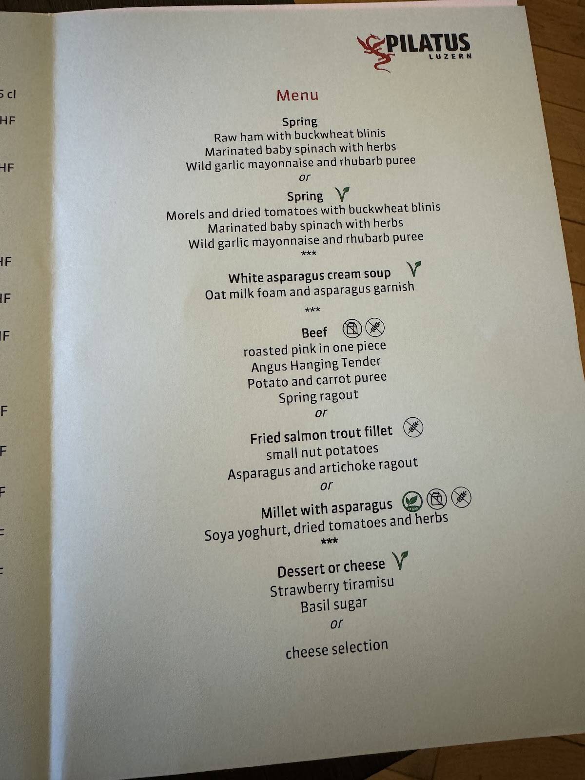 Menu di Restaurant Pilatus-Kulm 