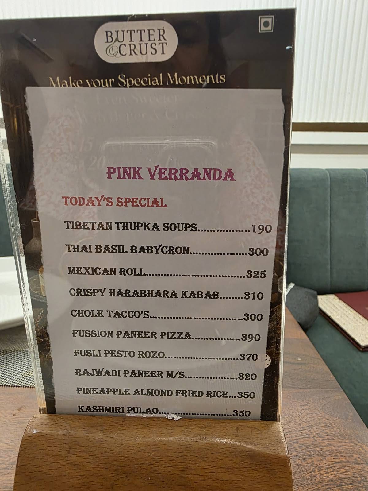 Pink Verranda - modern dining experience menu