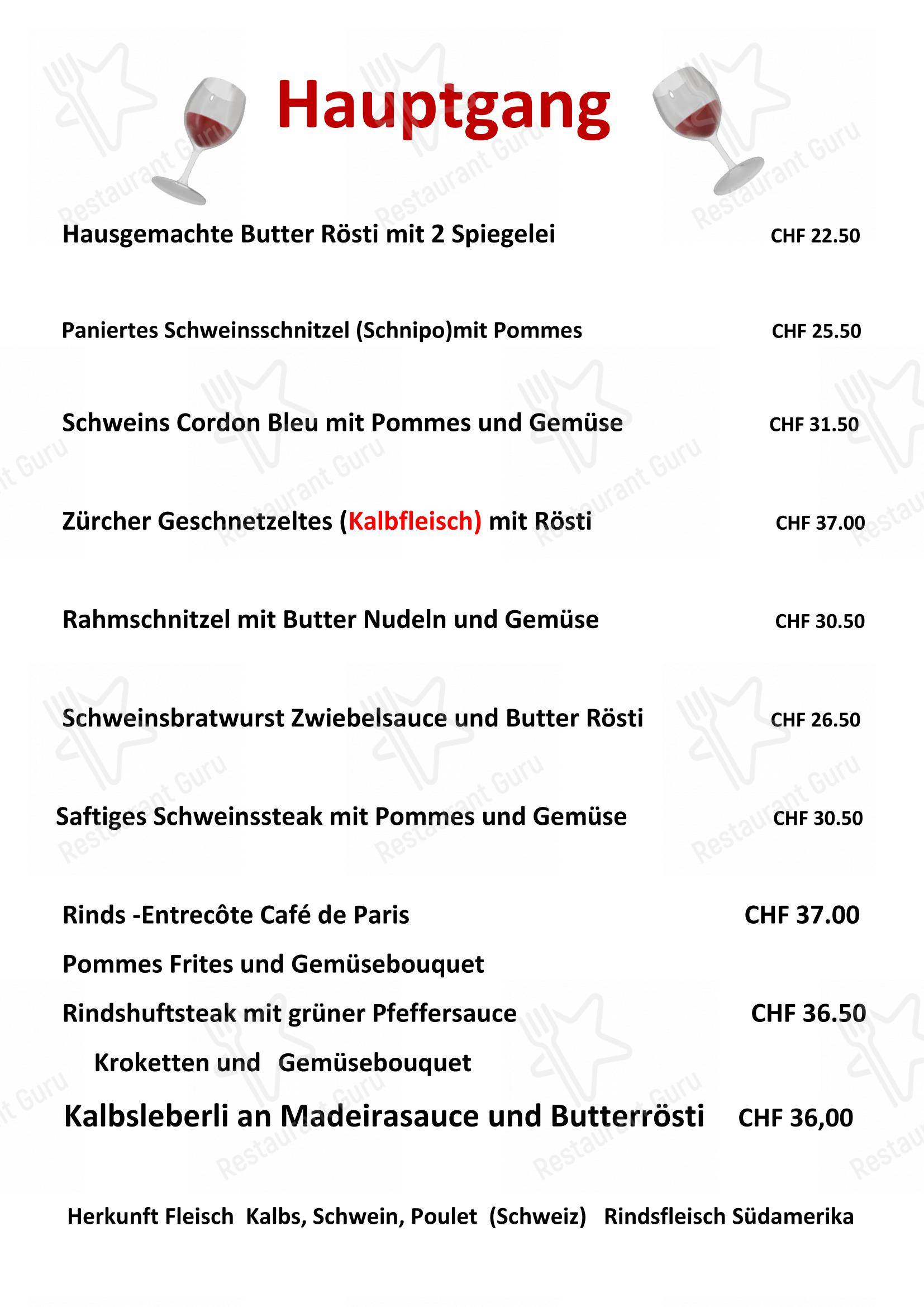 Основное меню per Restaurant Pintli - Ifenthal in Hauenstein-Ifenthal