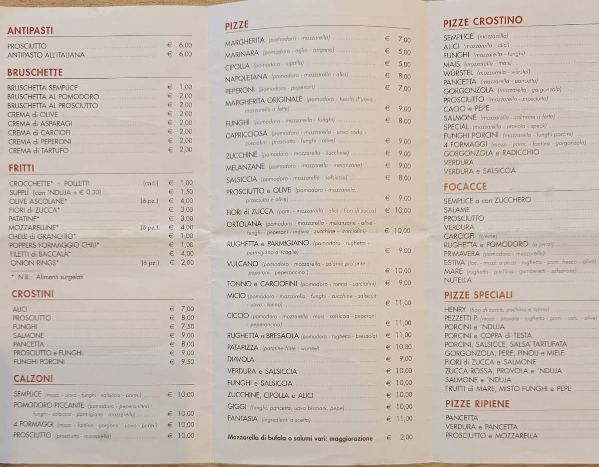 Menu di Pizza Express 