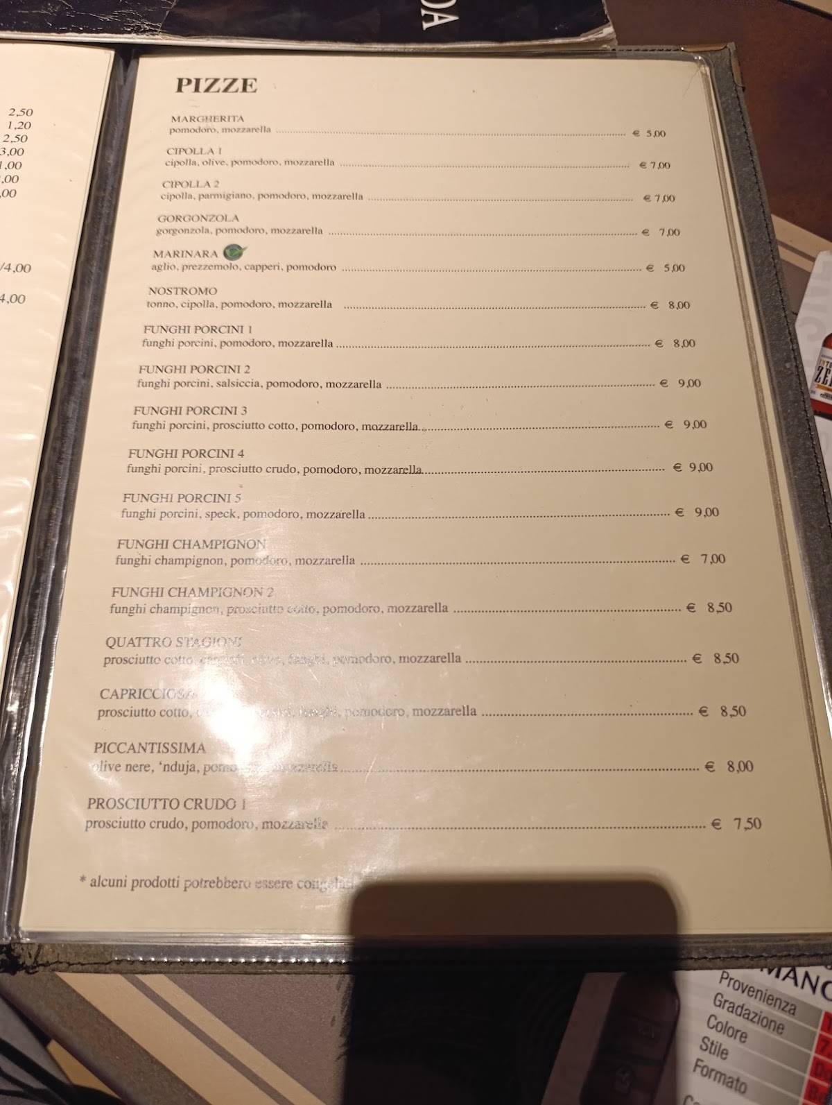 Menu di Pizzarda 