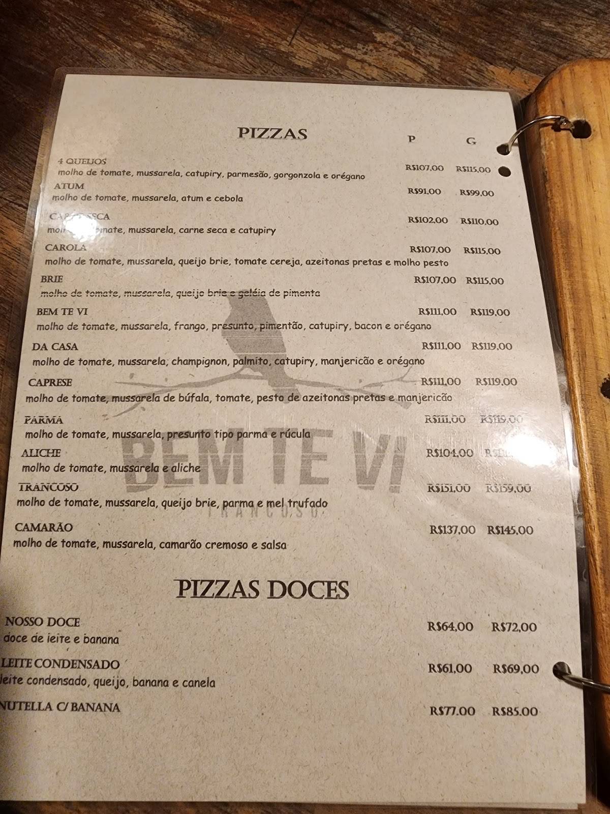 Pizzaria e Restaurante Bem Te Vi Trancoso cardápio