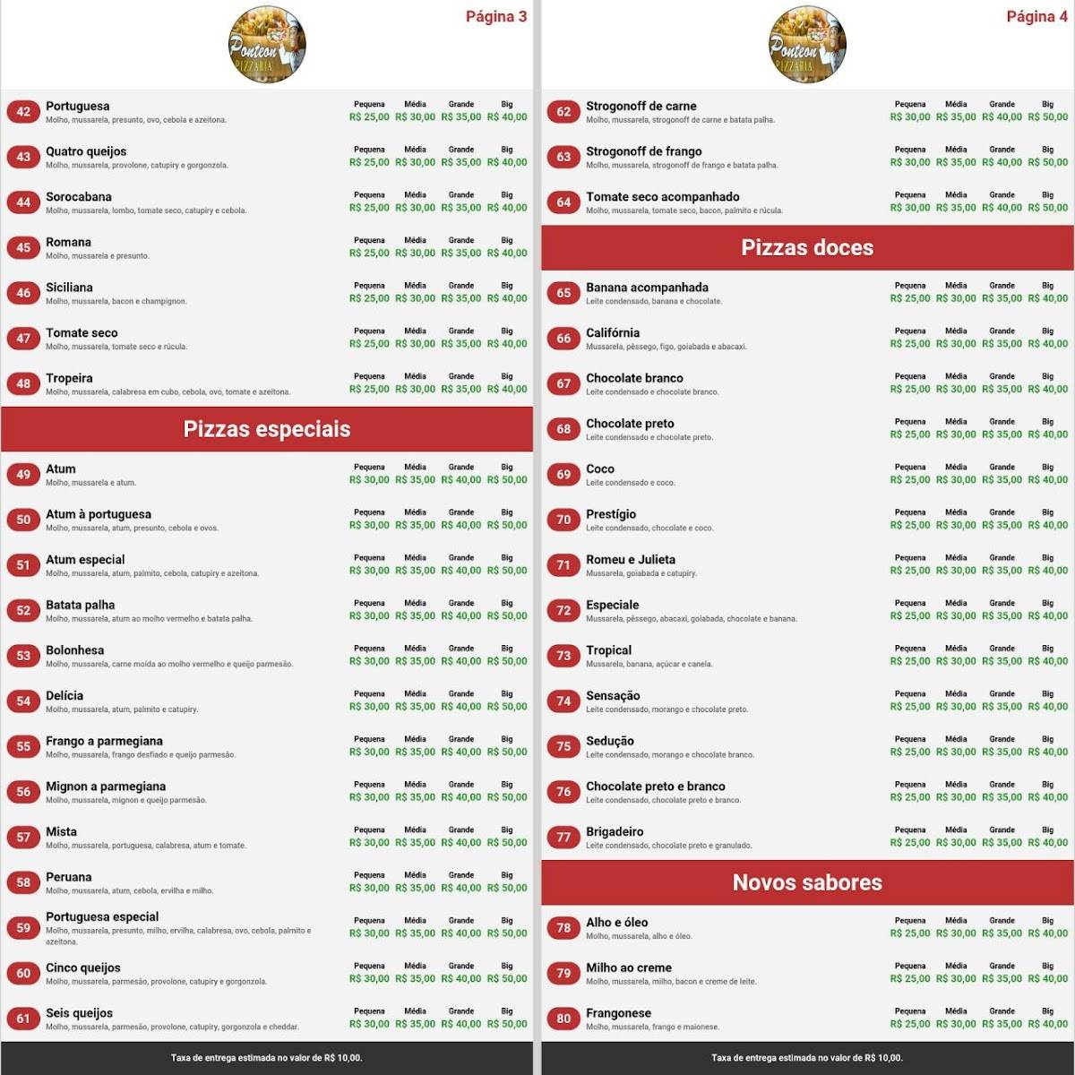 Pizzaria Ponteon cardápio