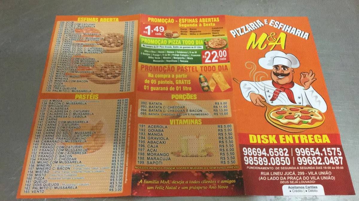 Pizzaria e Esfiharia M&A cardápio