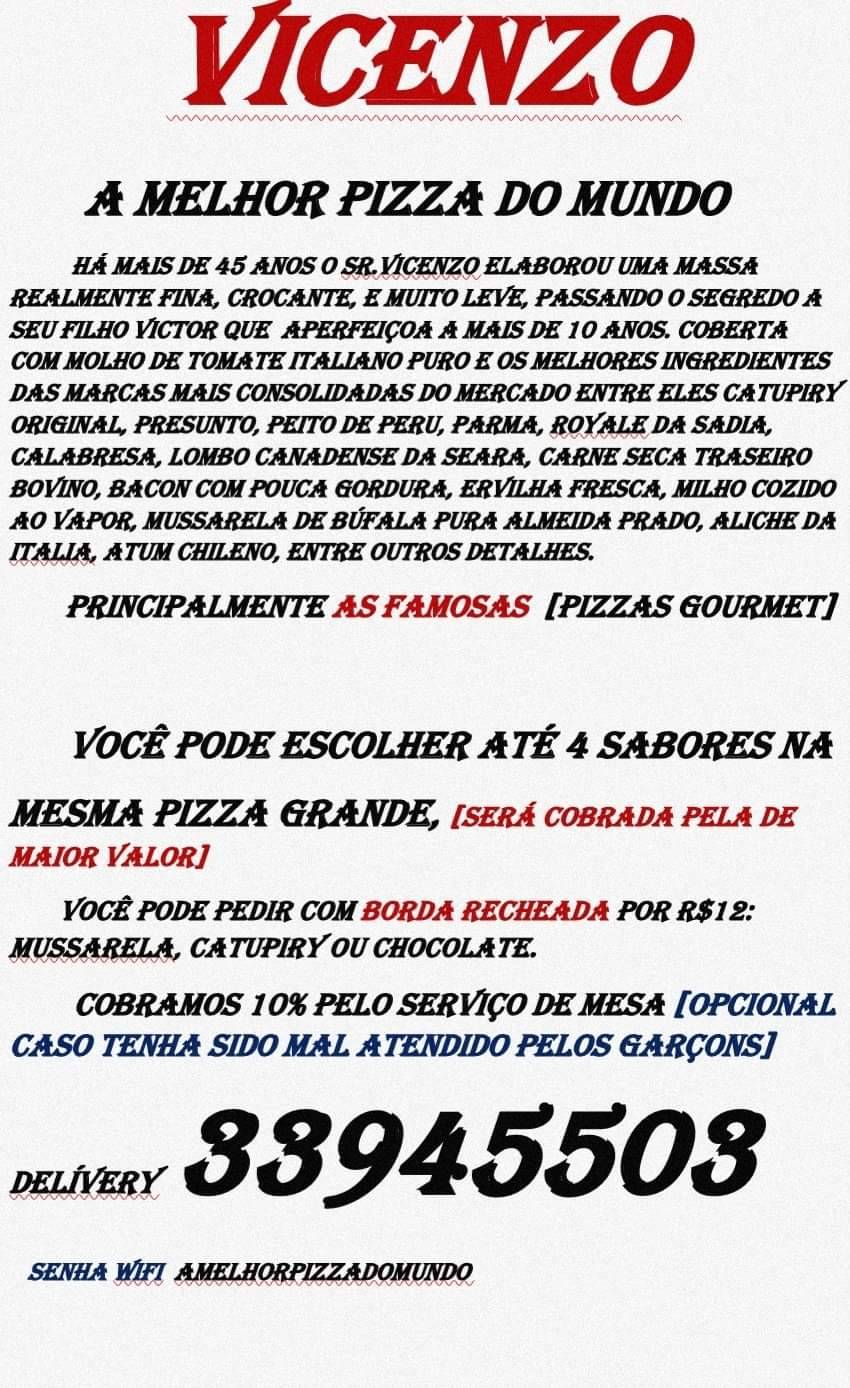 Pizzas Vicenzo cardápio