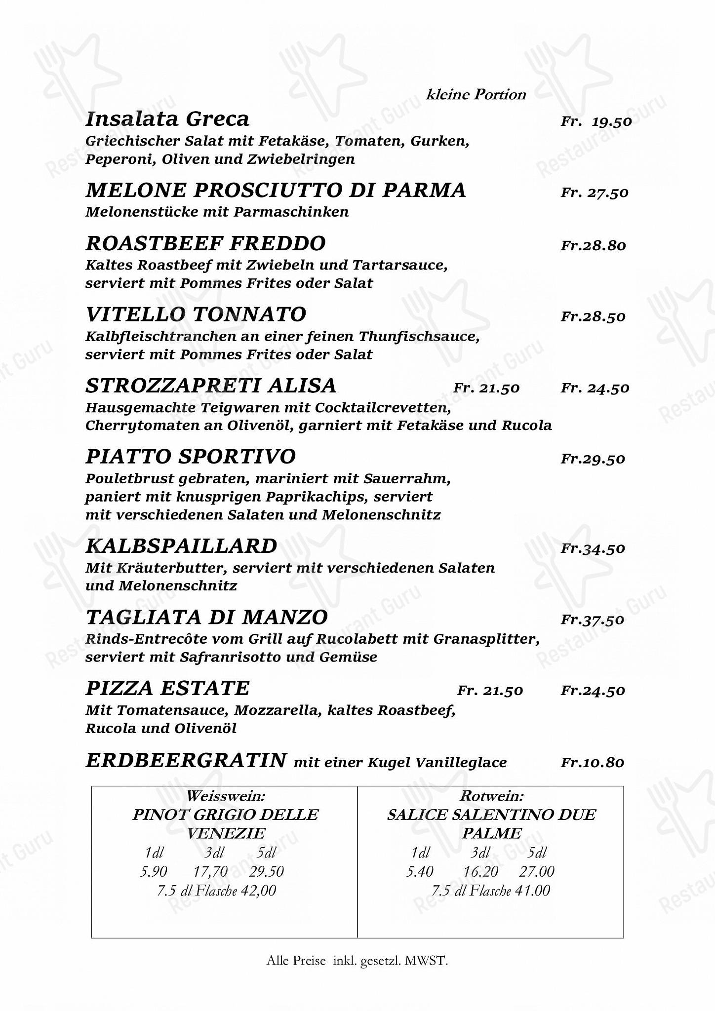 Menu di Restaurant Pizzeria Bellevue - Wine Menu