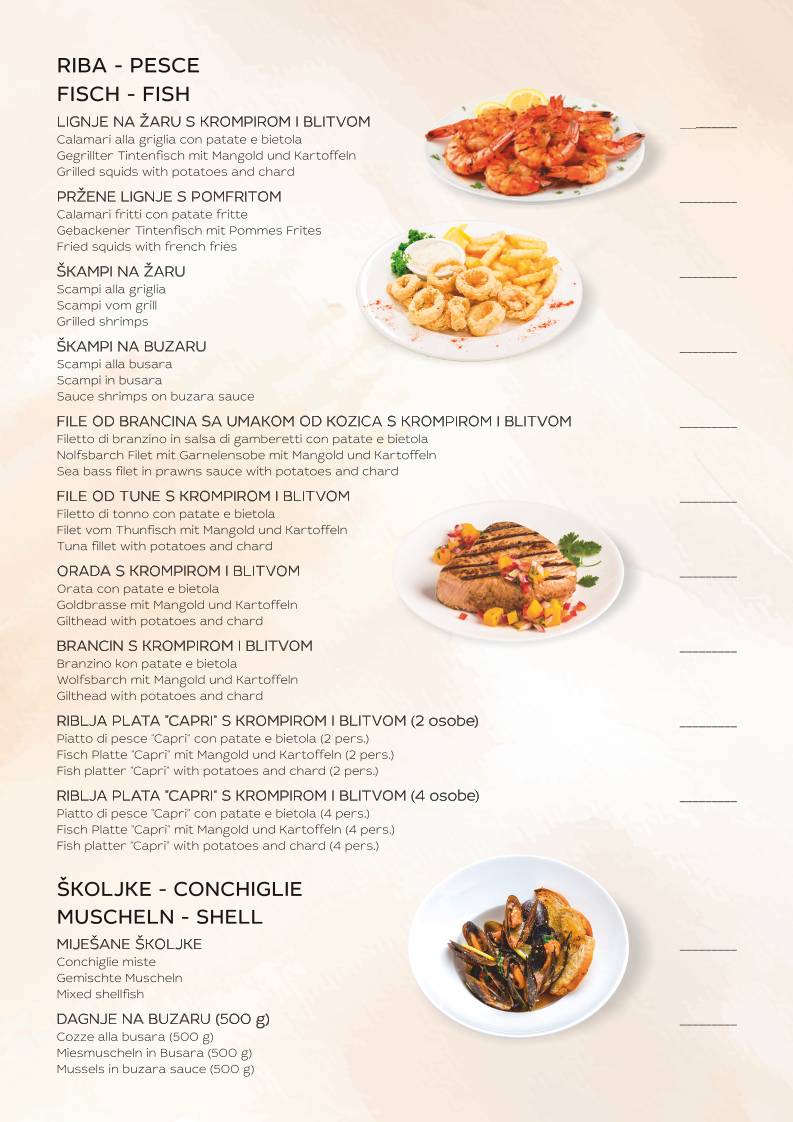 Menu di Pizzeria Capri 