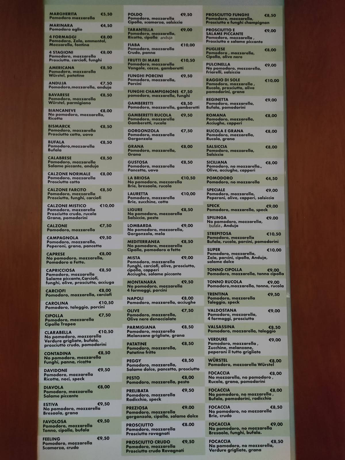 Menu di Pizzeria D'Este 