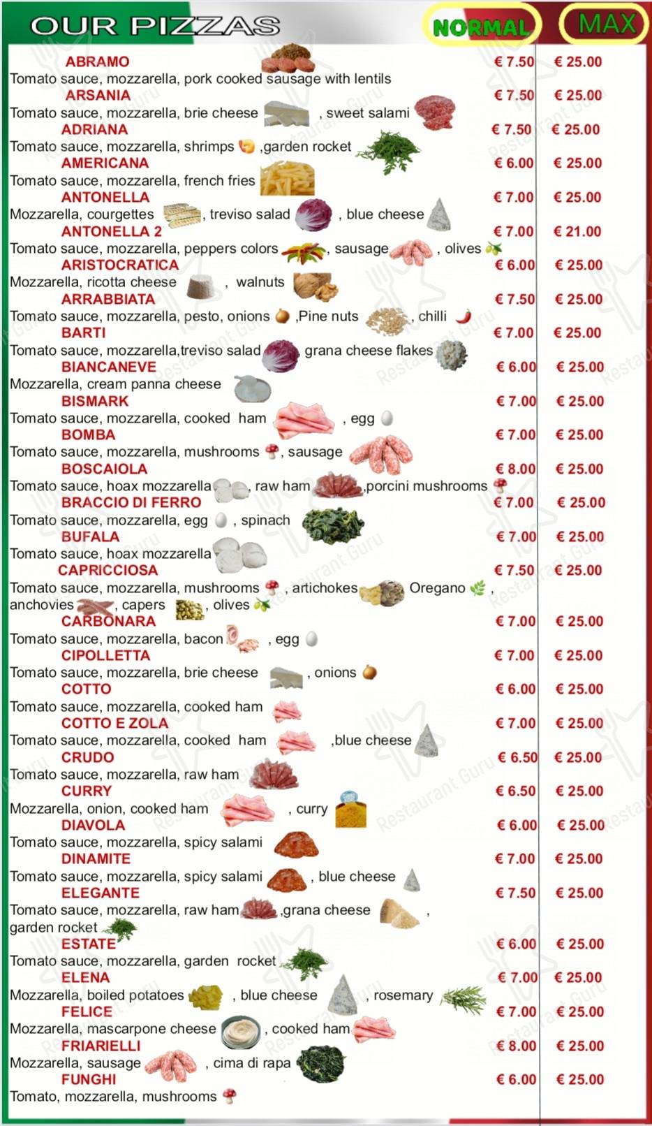 Menu di Pizzeria Tre Colori Milano - pasti e bevande