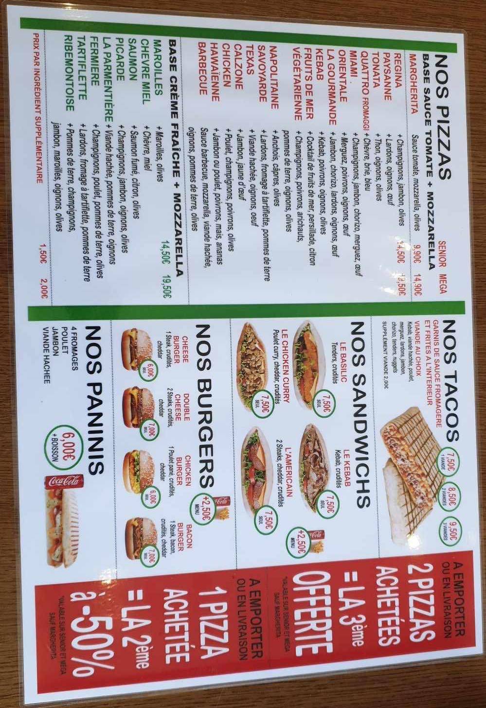 Menu de Pizzeria de Ribemont Discovery Pizza/Le Basilic