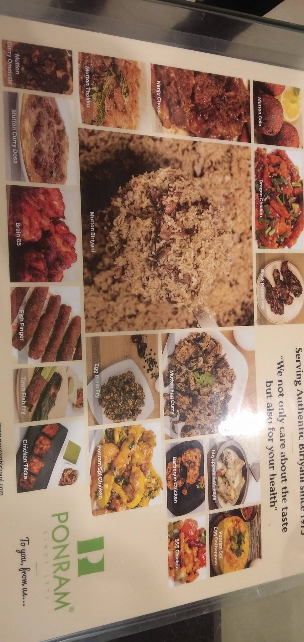 Ponram Briyani menu