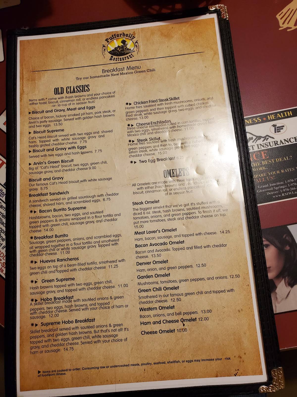 Menu at Pufferbelly Station Restaurant, Grand Junction