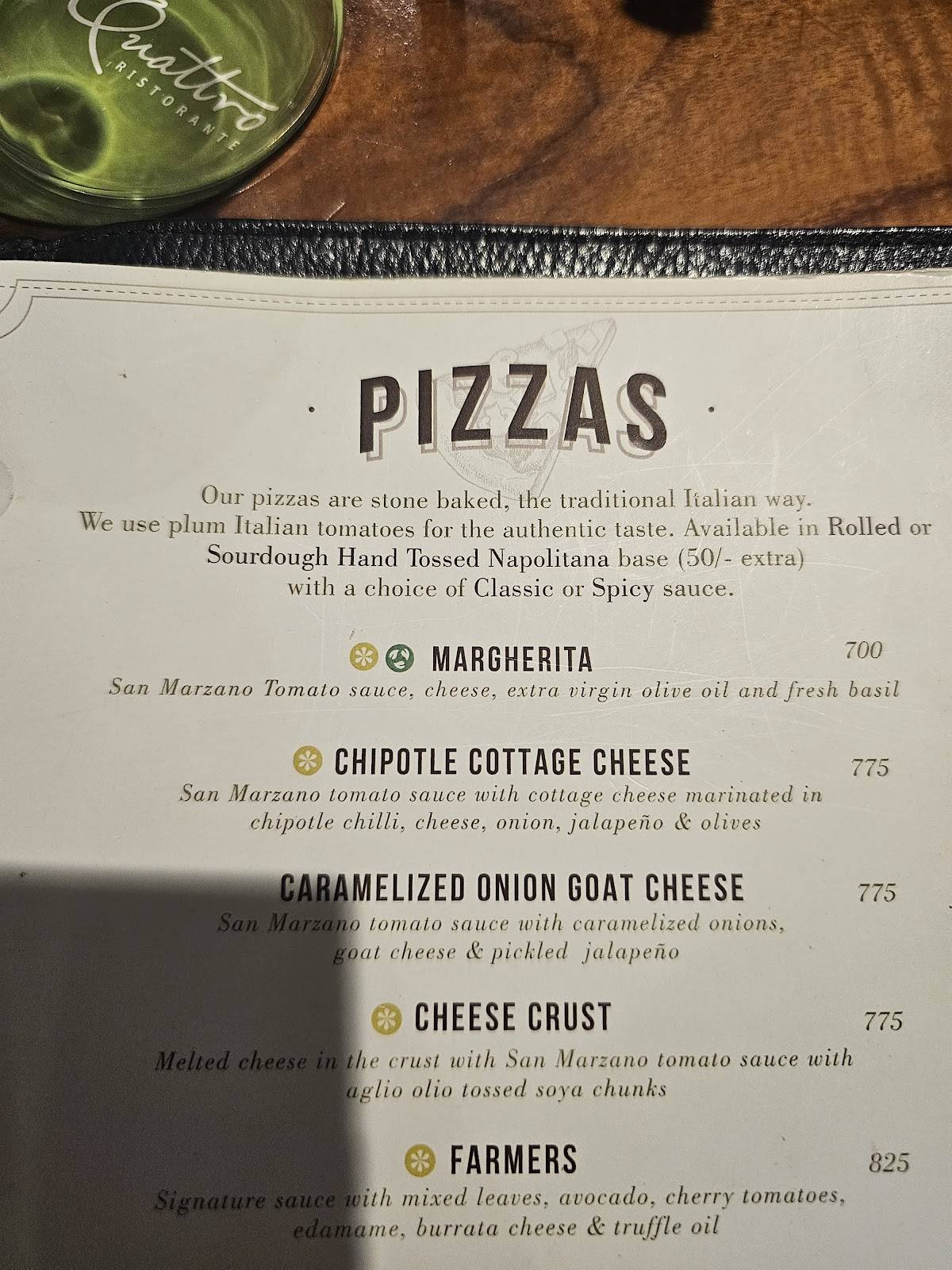 Quattro Ristorante, Lower Parel menu