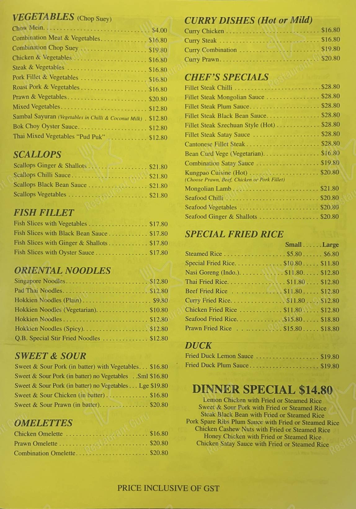 Menu at Queen Bee Chinese Restaurant, Munno Para, 4/262 Curtis Rd