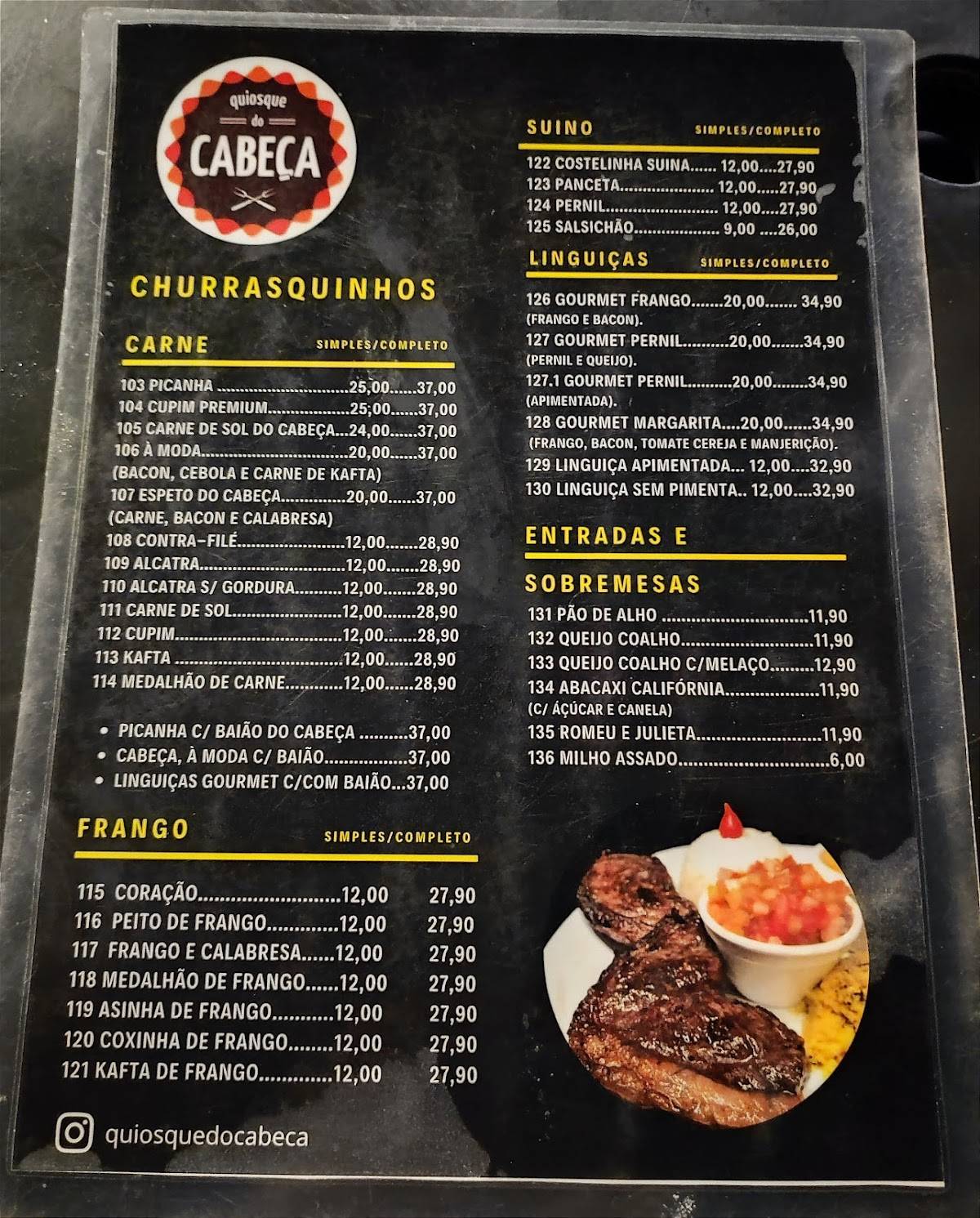 Quiosque do Cabeça cardápio