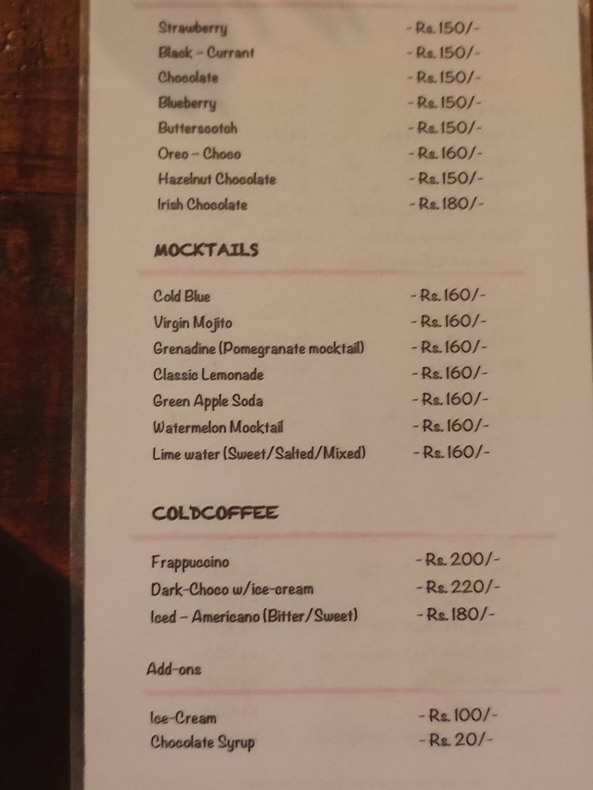 RHCP (Red Hill Cafe Point) menu