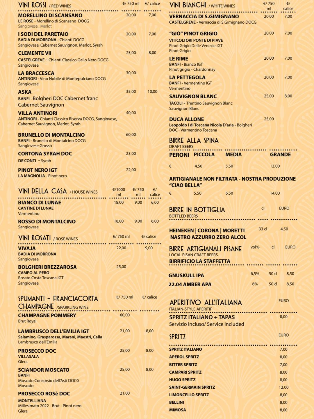 Menu di RISTORANTE PIZZERIA L'EUROPEO 