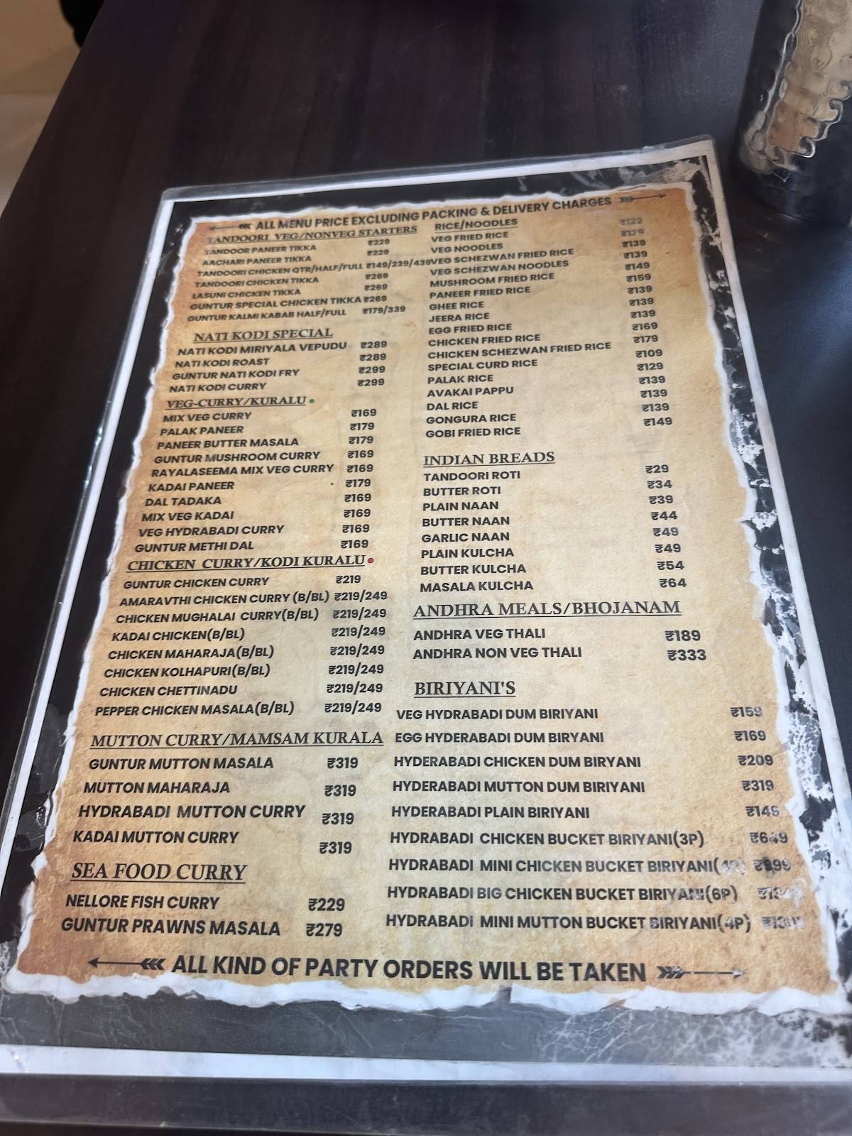 RRR GUNTUR SPICES menu