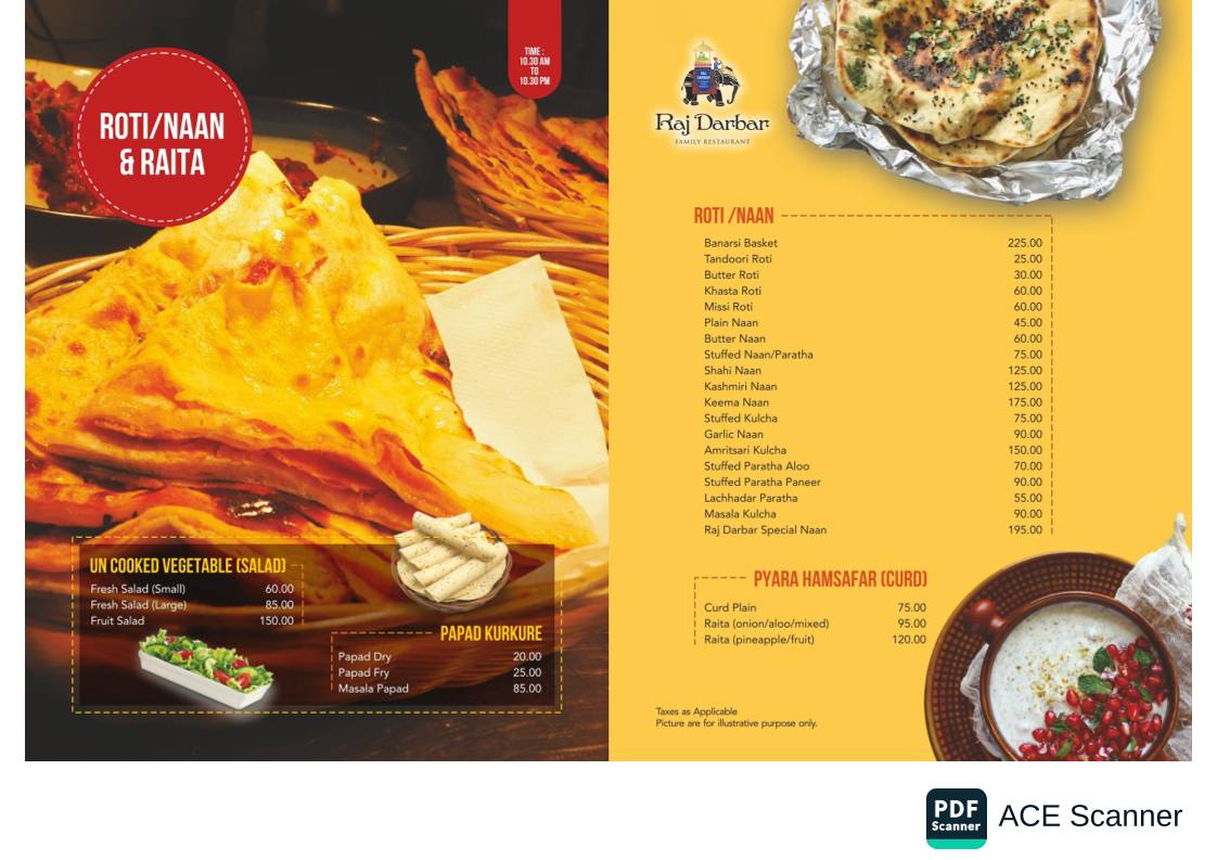 Rajdarbar family Restaurant menu