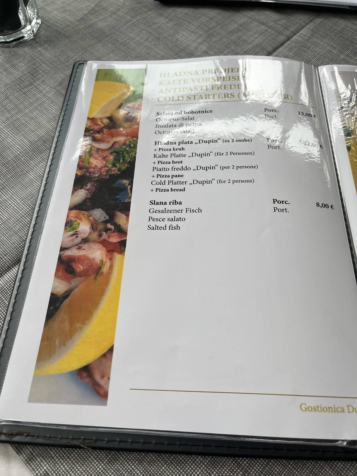 Menu di Restaurant Dupin 