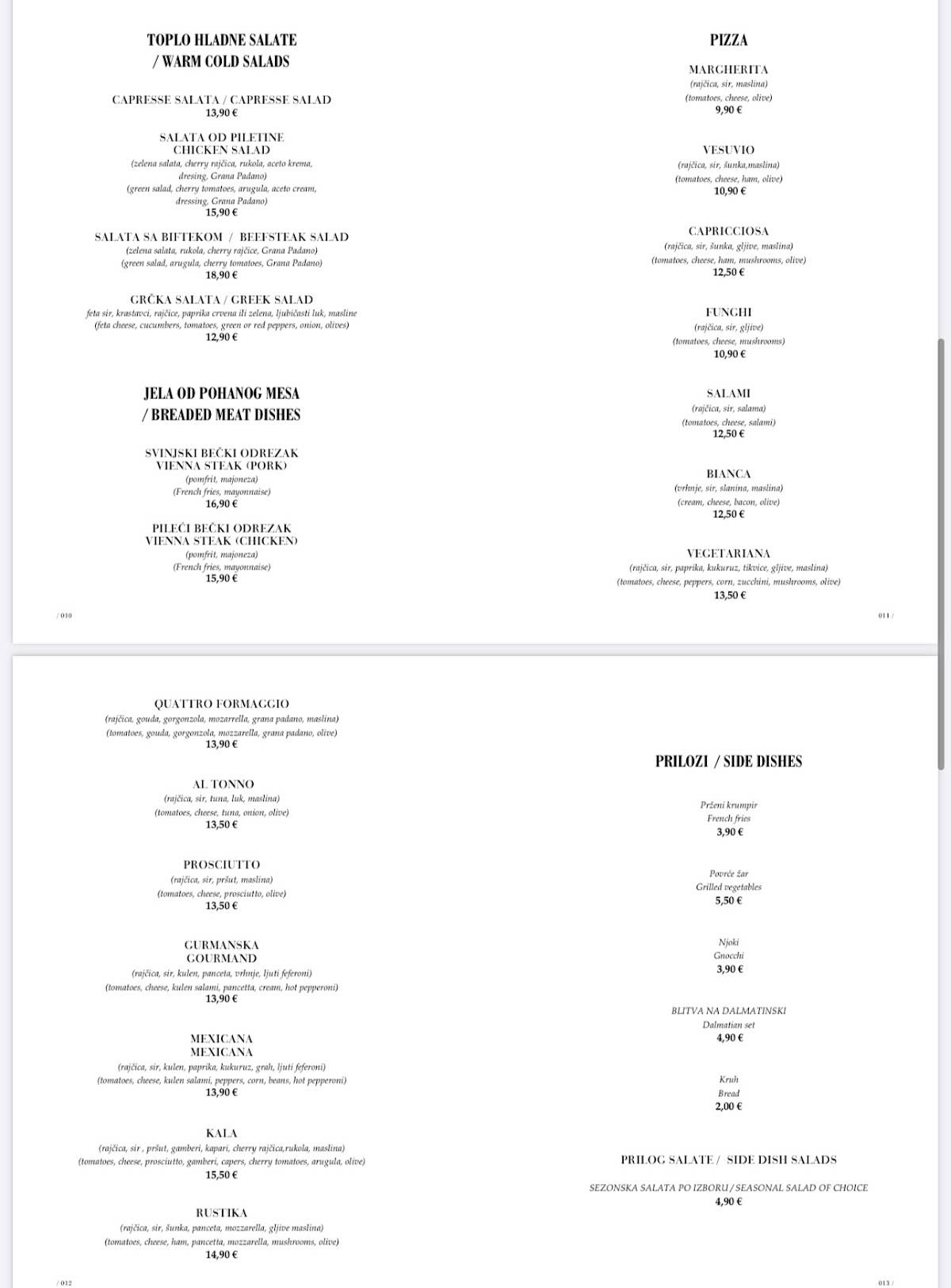 Menu di Restaurant Kala - Zadar 