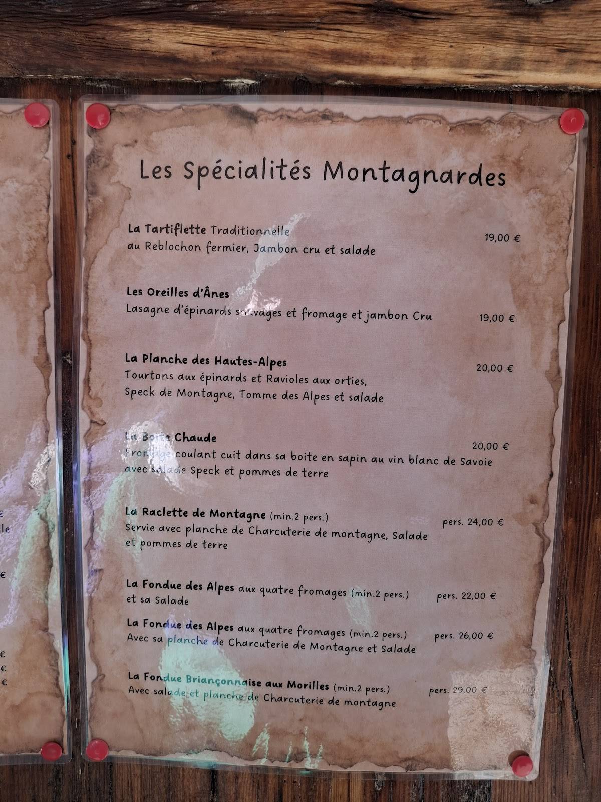 Menu de L’Etage