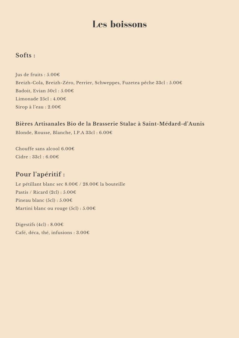 Menu de Restaurant Le 1929 "La Tapasserie Rochelaise" La rochelle