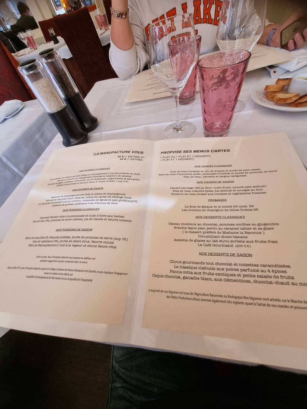 Menu de La Manufacture.