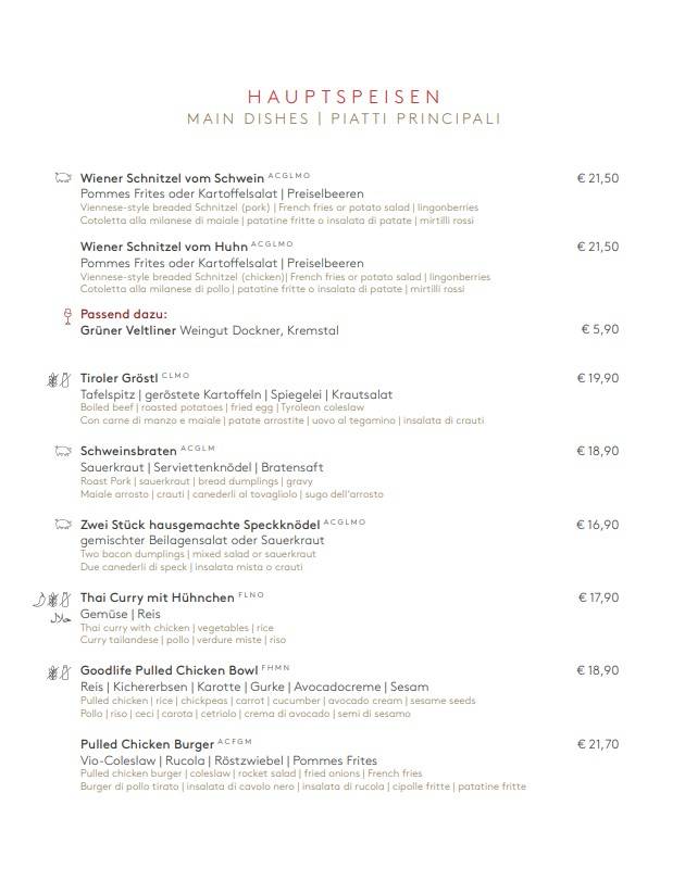 Menu de Restaurant Seegrube