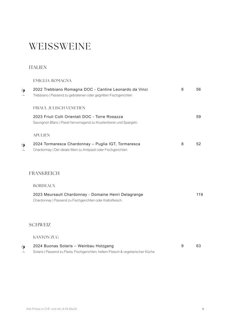Menu de Restaurant Zur Linde