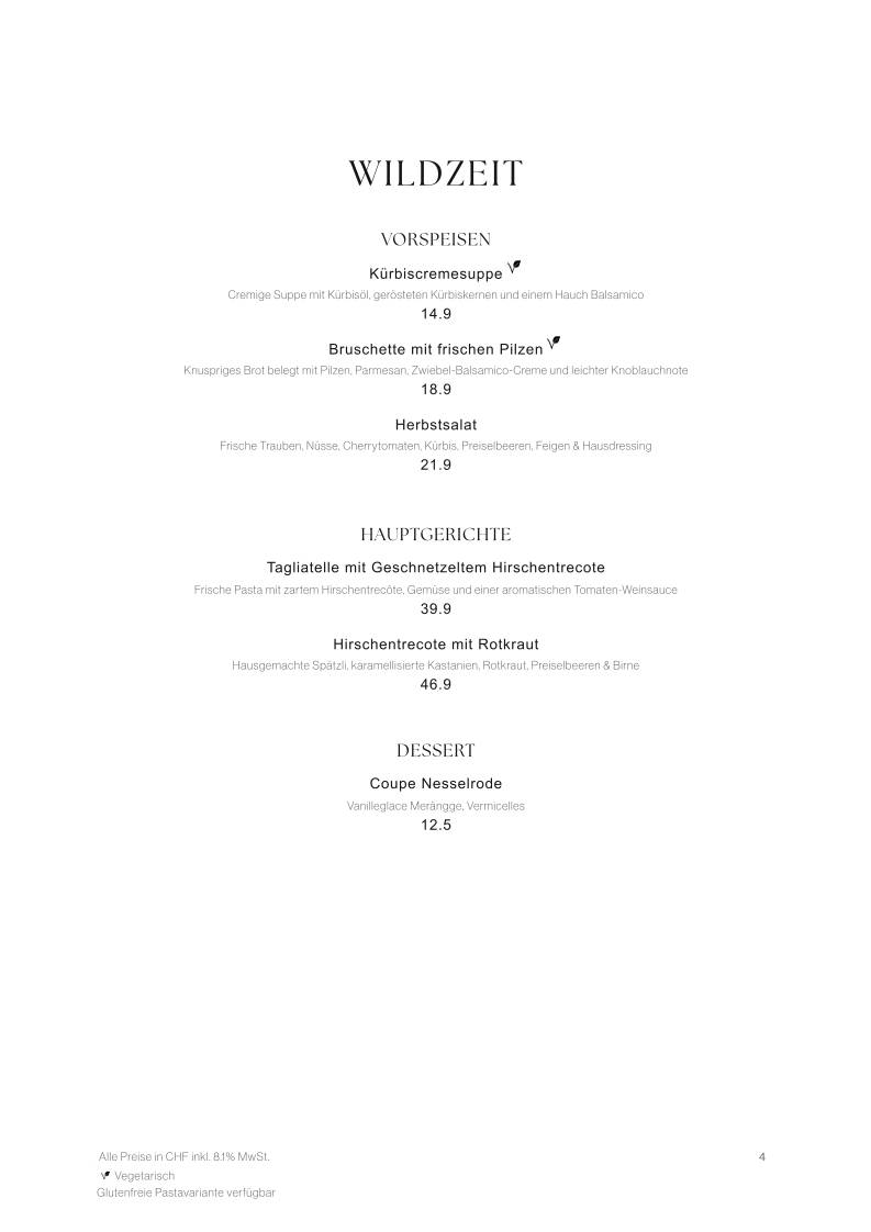 Menu de Restaurant Zur Linde