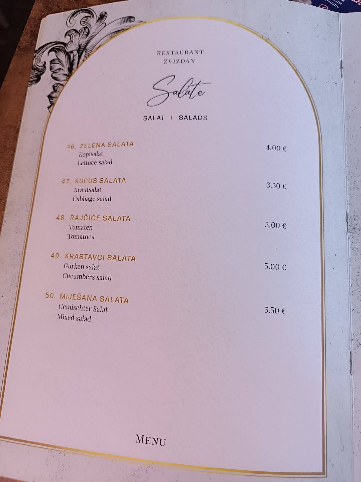Menu di Restaurant Zvizdan 